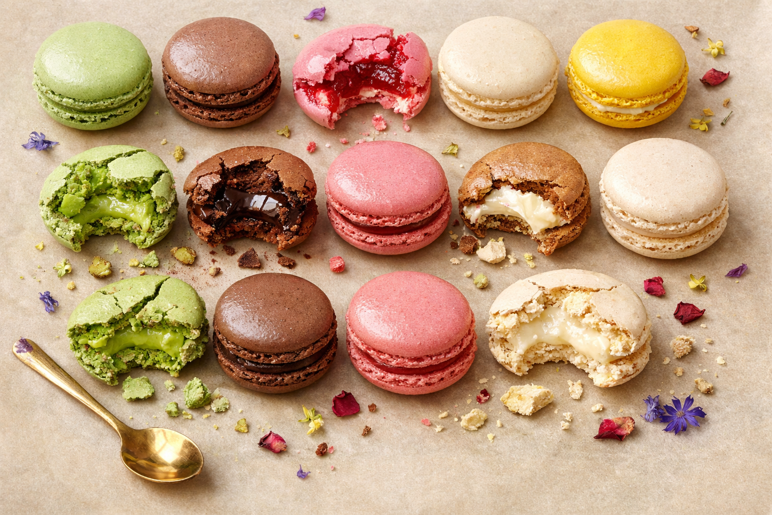 Karışık renkte klasik ve sezonluk makaron çeşitleri